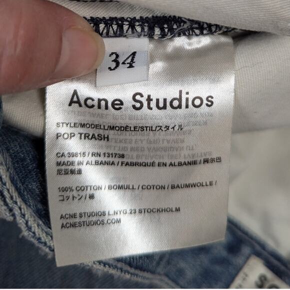 Acne Studios Pop Trash Crop Distressed Jeans Light Wash Size 34 - Picture 4 of 9